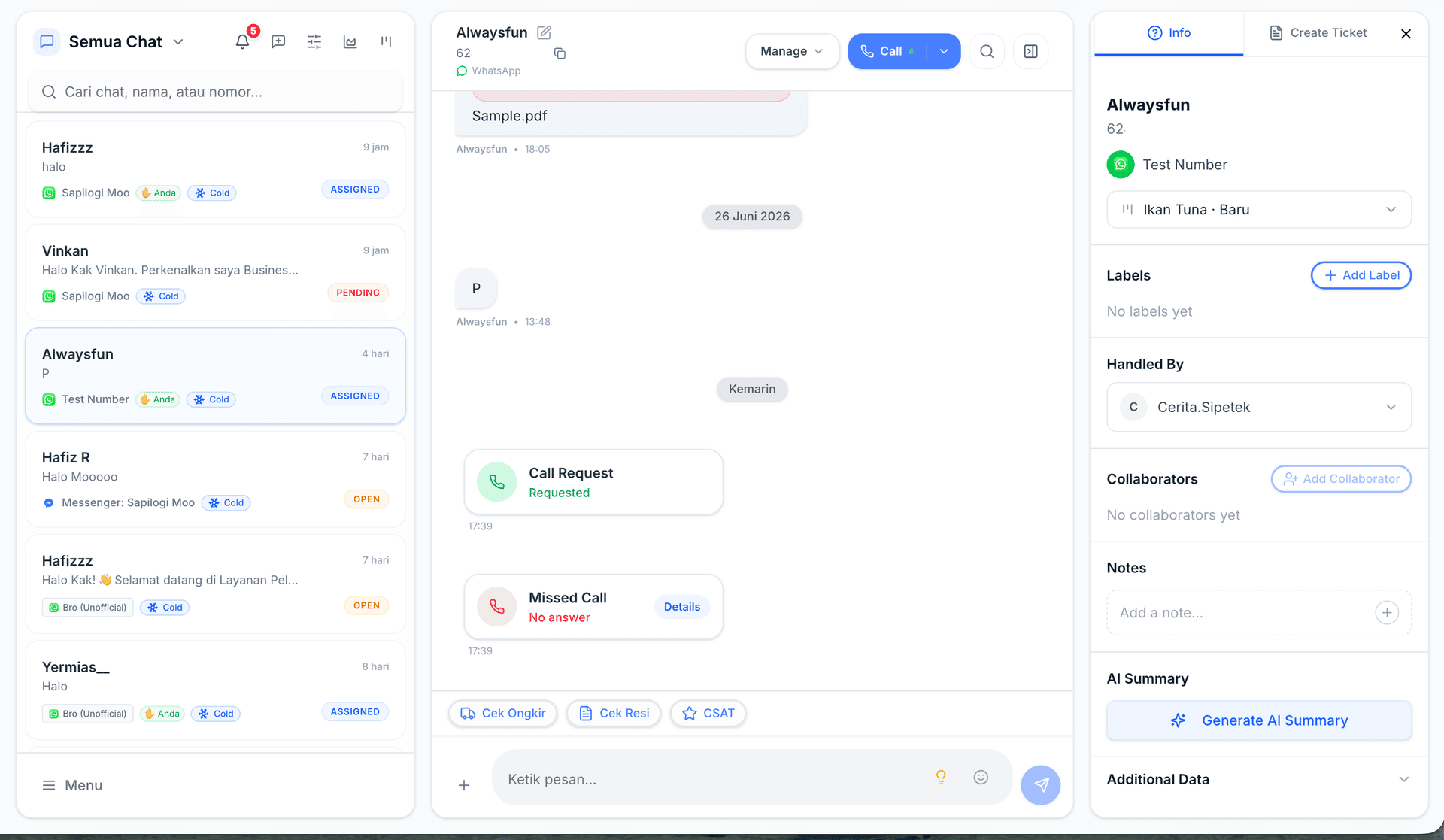 WhatsApp Inbox Dashboard